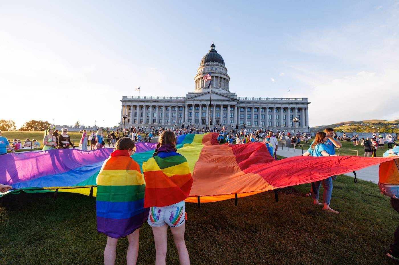 People celebrating pride at the Utah state capitol